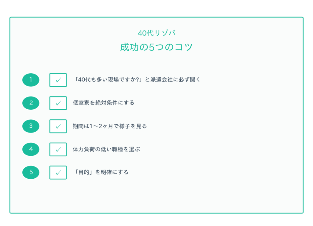 40代でリゾバを楽しむための5つのコツ