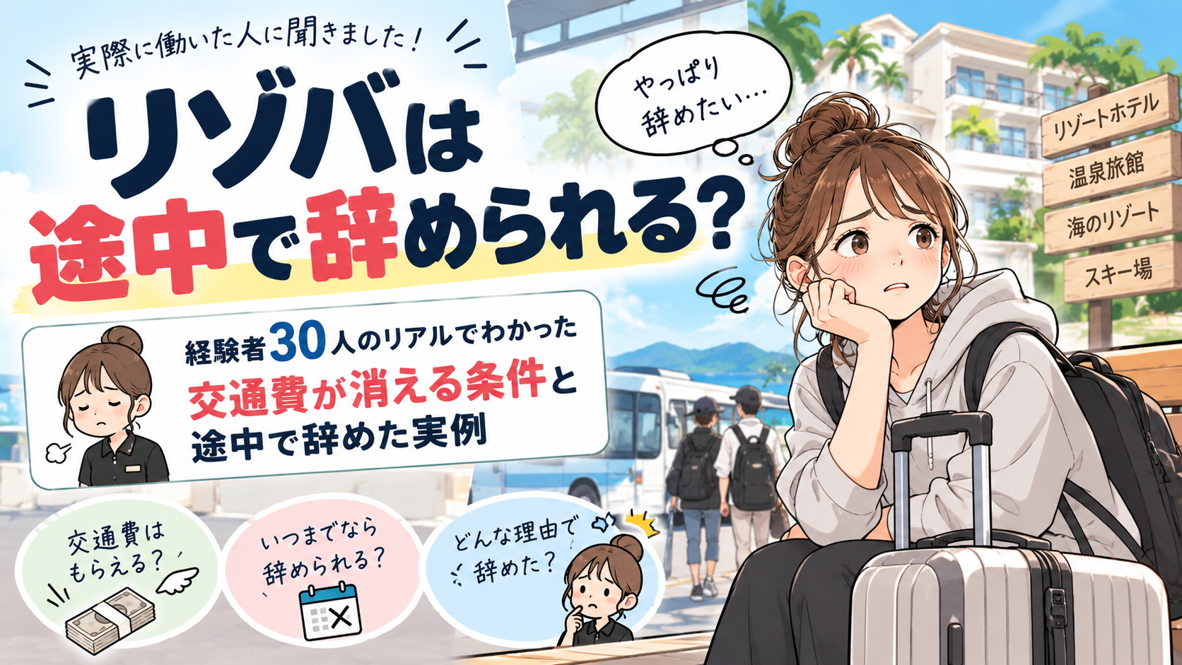 リゾバは途中で辞められる？交通費が消える条件と経験者30人のリアル