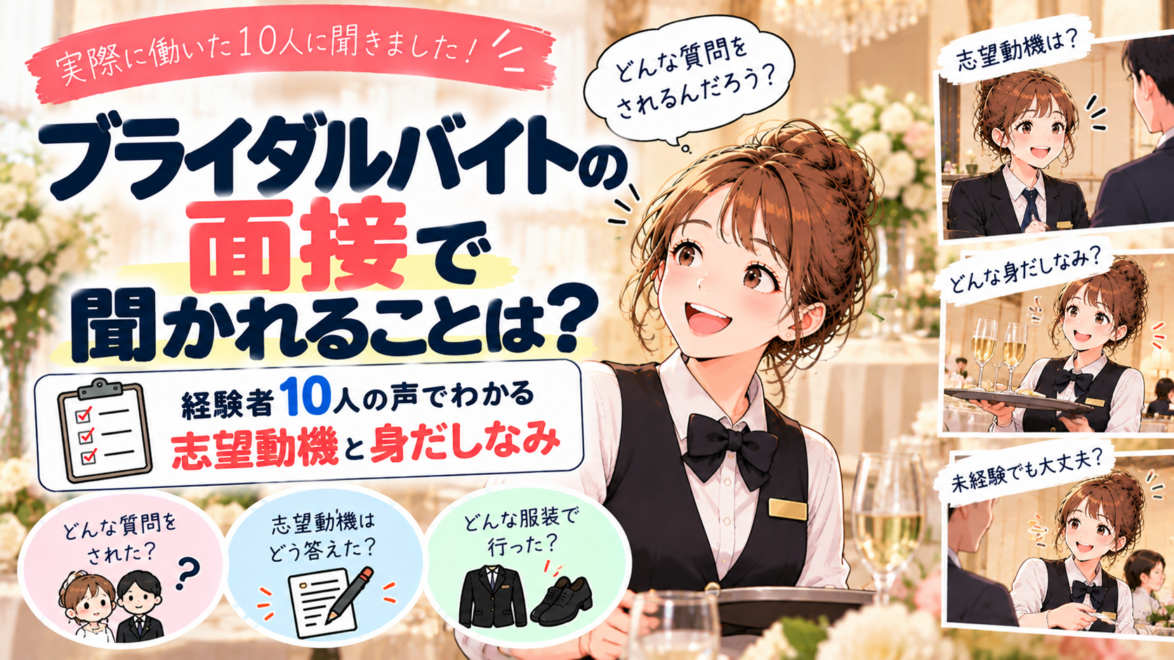 ブライダルバイトの面接で聞かれることは？経験者10人の声でわかる志望動機と身だしなみ