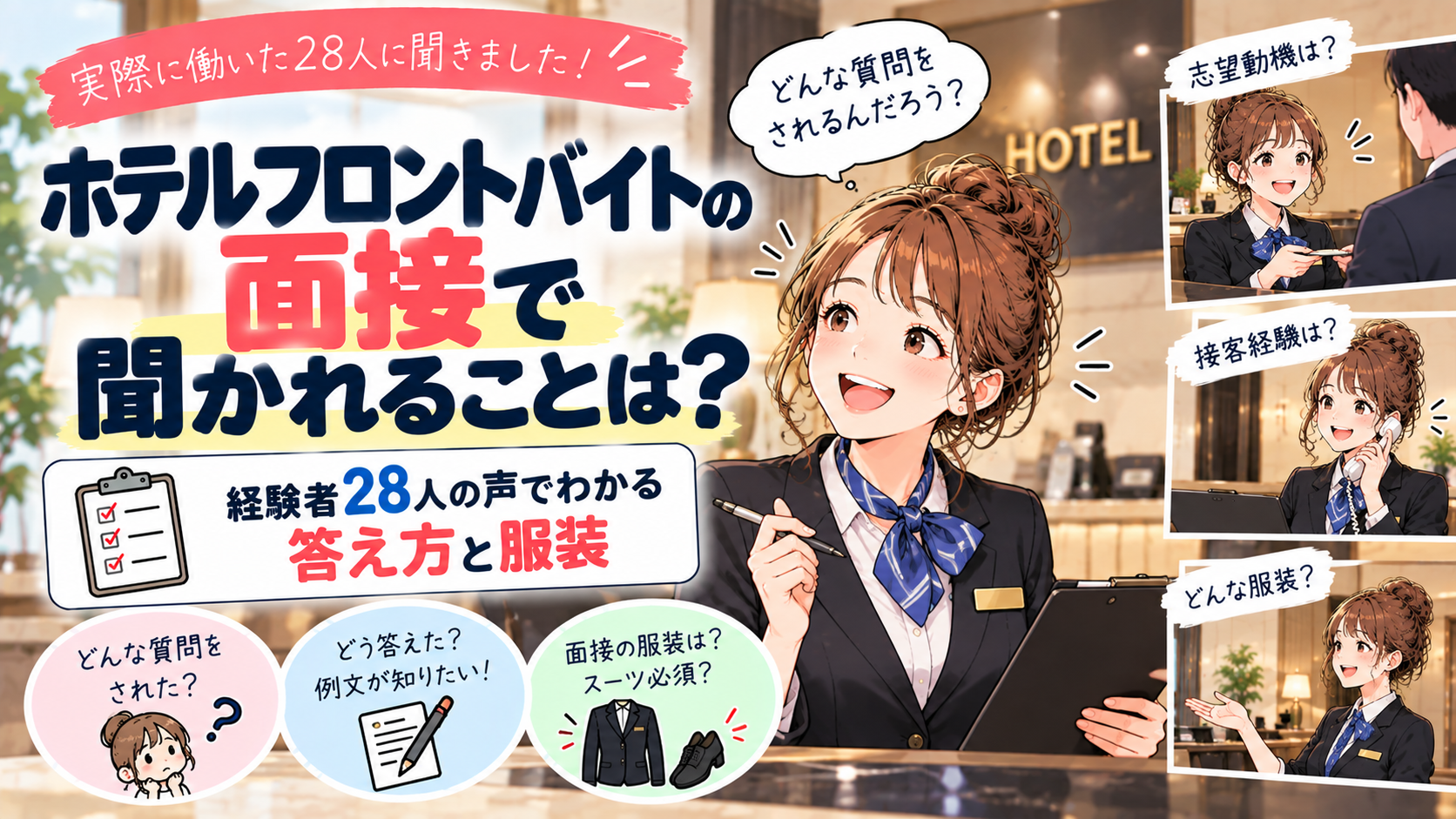 ホテルフロントバイトの面接で聞かれることは？経験者28人の声でわかる答え方と服装