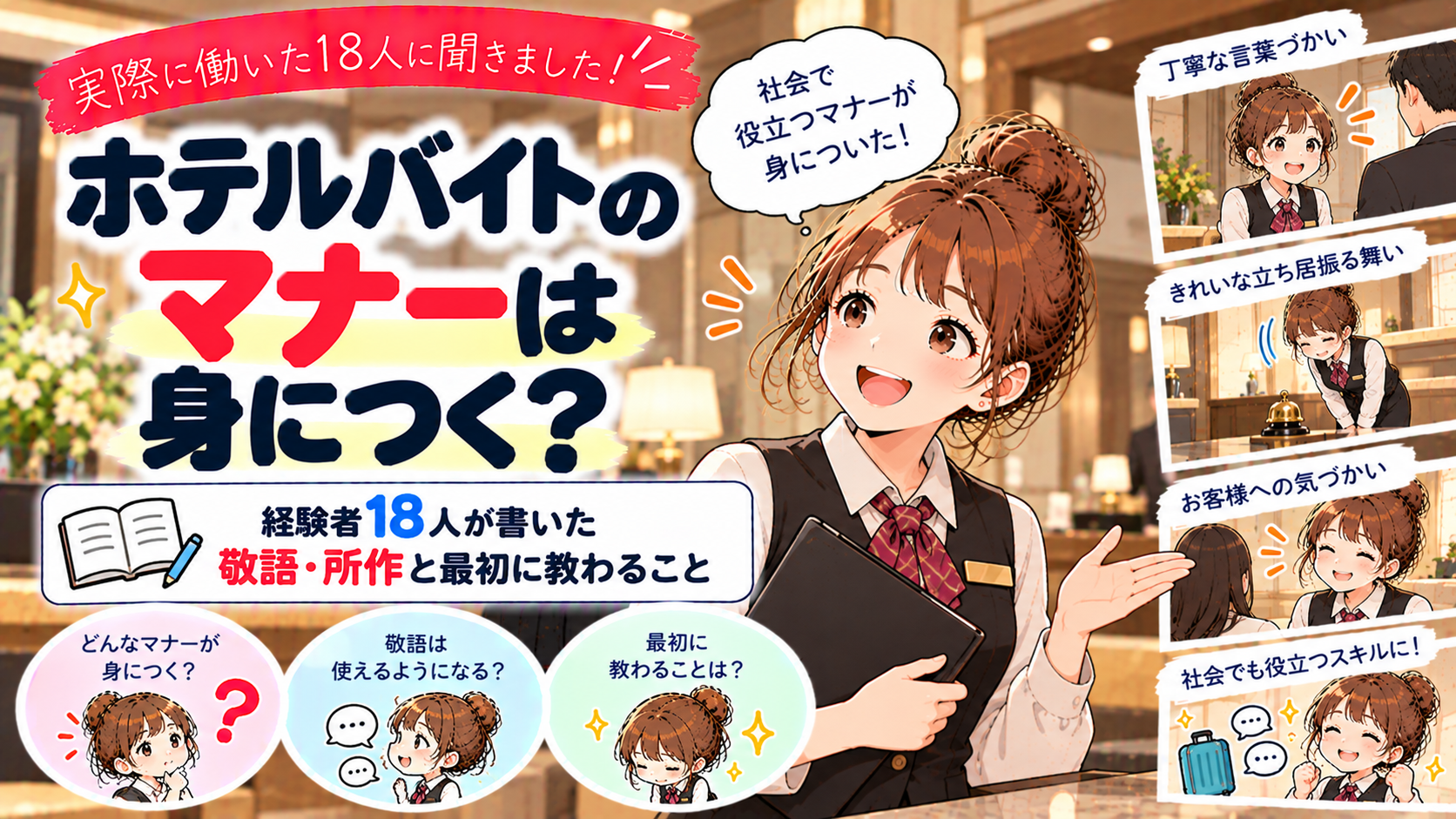 ホテルバイトのマナーは身につく？経験者18人が書いた敬語・所作と最初に教わること