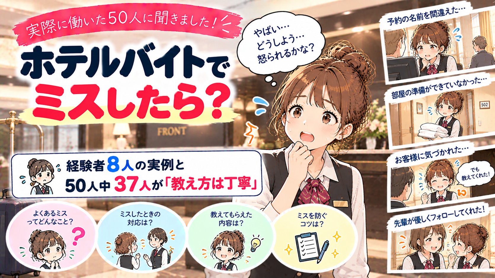 ホテルバイトでミスしたら？経験者8人の実例と50人中37人が「教え方は丁寧」