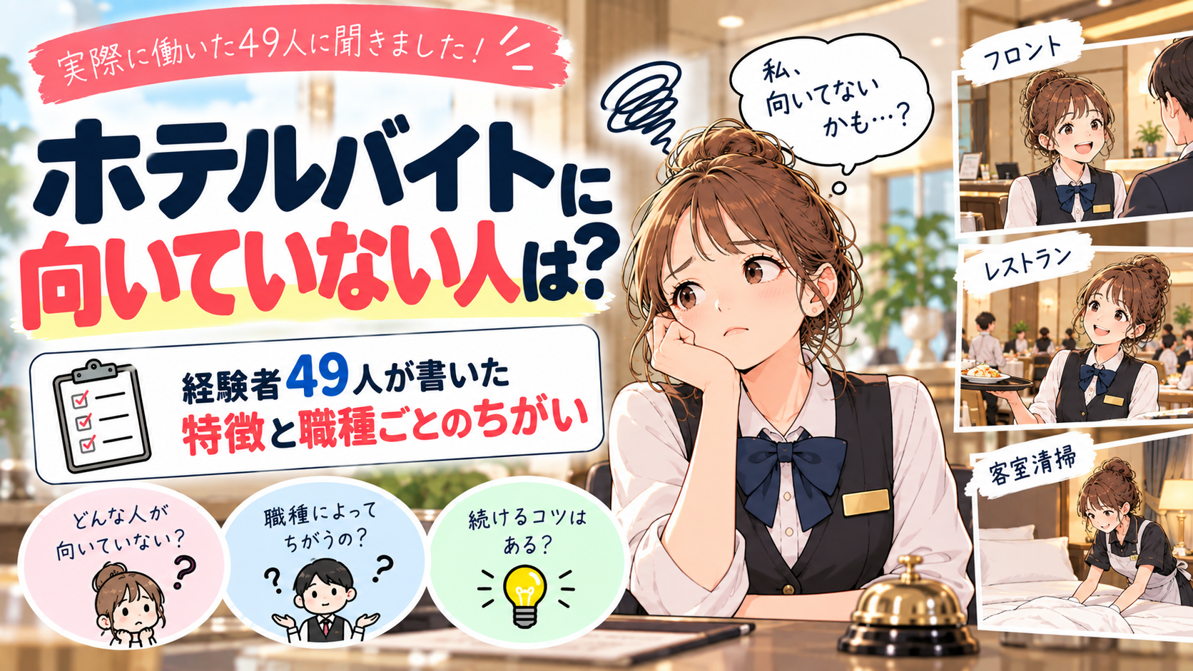 ホテルバイトに向いていない人は？経験者49人が書いた特徴と職種ごとのちがい