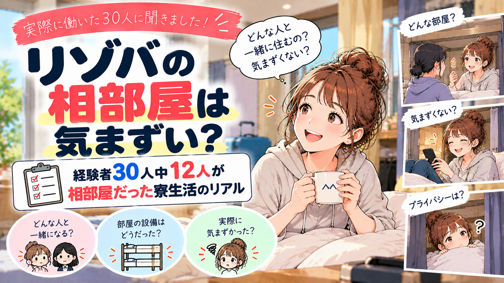 リゾバの相部屋は気まずい？経験者30人中12人が相部屋だった寮生活のリアル