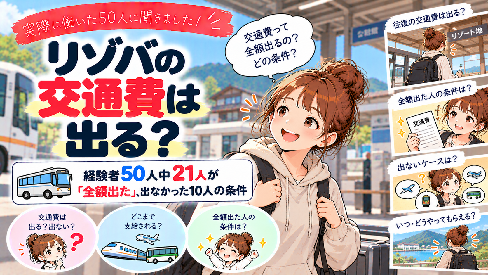 リゾバの交通費は出る？経験者50人中21人が「全額出た」、出なかった10人の条件