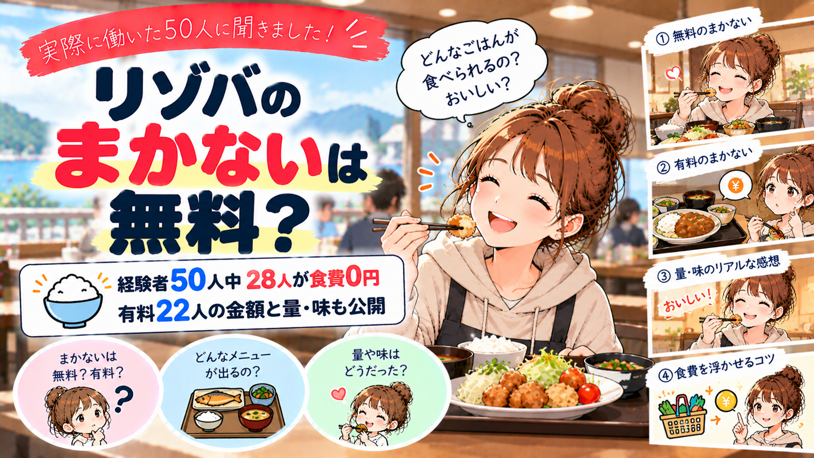 リゾバのまかないは無料？経験者50人中28人が食費0円、有料22人の金額と量・味