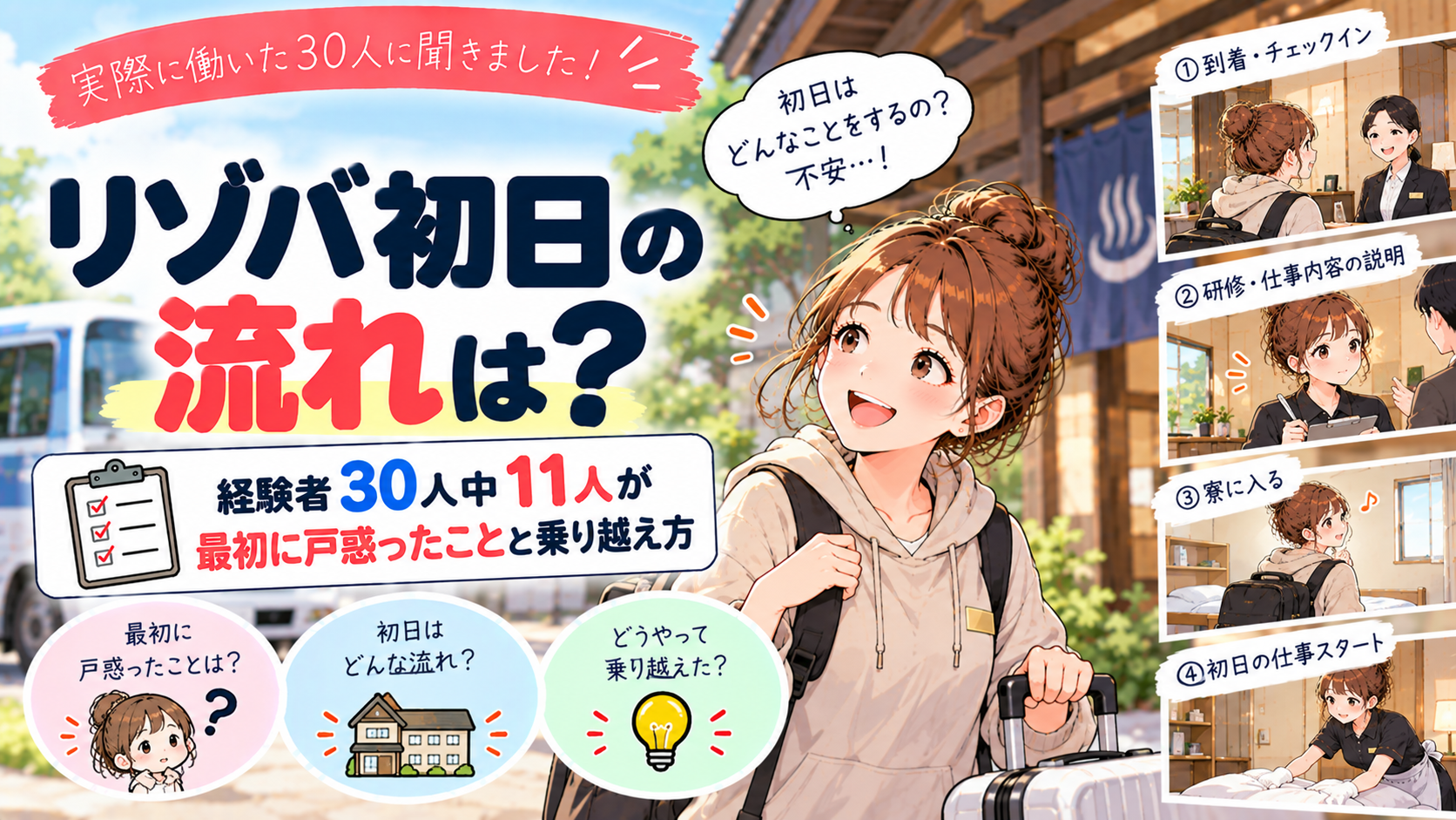 リゾバ初日の流れは？経験者30人中11人が最初に戸惑ったことと乗り越え方