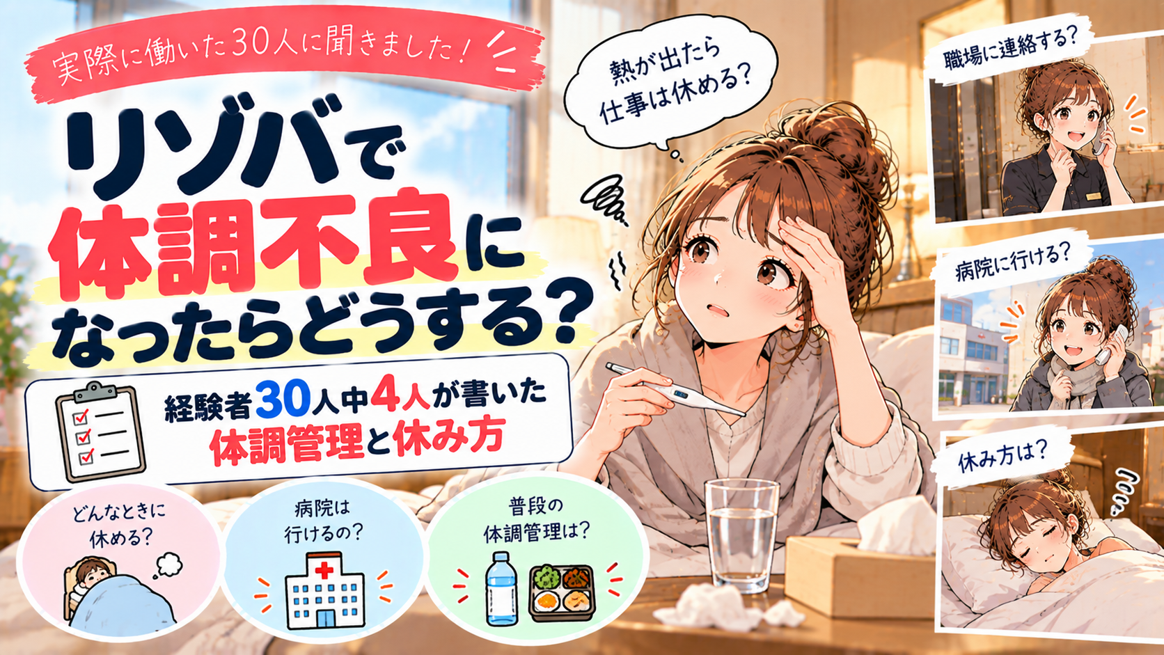 リゾバで体調不良になったらどうする？経験者30人中4人が書いた体調管理と休み方