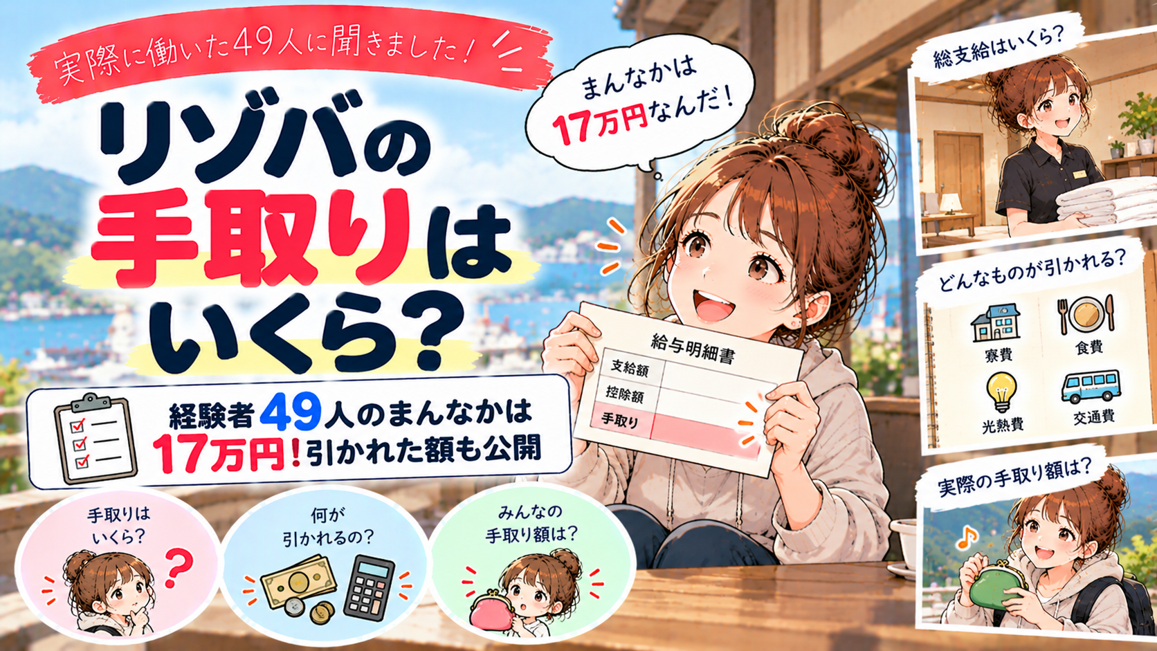 リゾバの手取りはいくら?経験者49人のまんなかは17万円!引かれた額も公開